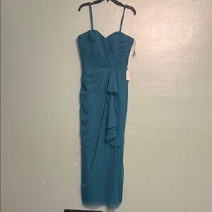 DaVinci Green Asymmetrical Ruffled Cocktail Gown